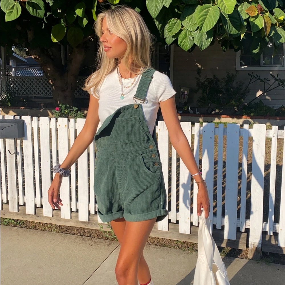 Princess polly forest green corduroy overall shorts